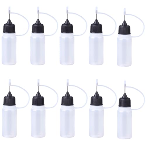 GORGECRAFT 10PCS Precision Tip Applicator Dropper Bottles 10ML Translucent Plastic Squeeze Bottle with Metal Fine Tip Glue Ink Applicator for DIY Paint Paper Quilling Craft Acrylic Painting (Black) - color: Black