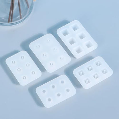 MYDUOLIA 8-Piece Silicone Round/Square Mold Set (4 Holes + 4 Solid Bases) - Jewelry Making Kit for Resin Earrings, Pendants, Bracelets - Reusable Epoxy Casting Molds for DIY Gemstone & Bead Crafts