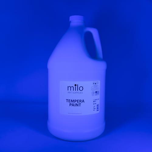 milo Fluorescent White Neon Tempera Paint | 128 oz Bottle, 1 Gallon | Glows UV in Black Light | Non-Toxic Made in USA | Washable Bulk Art Paint for Party, Student, Classroom, Artist - color: Fluorescent White