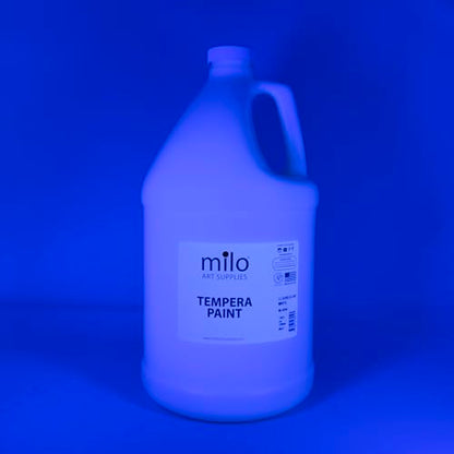 milo Fluorescent White Neon Tempera Paint | 128 oz Bottle, 1 Gallon | Glows UV in Black Light | Non-Toxic Made in USA | Washable Bulk Art Paint for Party, Student, Classroom, Artist - color: Fluorescent White