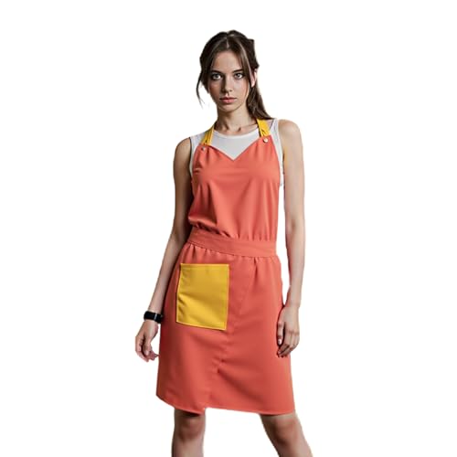 Kitchen Apron with Pockets for Adults,Waterproof Cooking Aprons for Women/Men,Baking/Grilling,Green/Orange/Wine Red - color: Orange, size: round neck