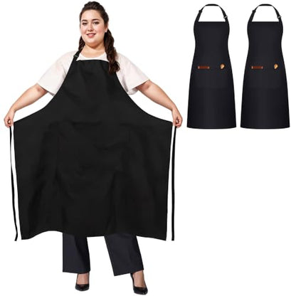 2 Pack Plus Size Chef Apron, Large Adjustable Aprons with Pockets for Men Women Waiter Waitress, Black White (XXXL) - color: Black