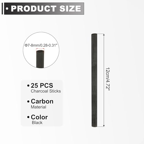 PATIKIL 7-8mm Willow Charcoal Sticks, 25 Pack Vine Sketch Drawing Charcoal Pencil Art Supplies for Sketching Shading Painting Artist Beginner Art Sketch, Black