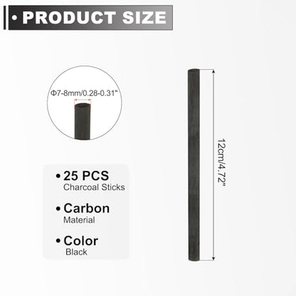 PATIKIL 7-8mm Willow Charcoal Sticks, 25 Pack Vine Sketch Drawing Charcoal Pencil Art Supplies for Sketching Shading Painting Artist Beginner Art Sketch, Black