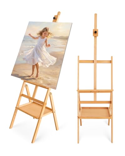 Adjustable Wooden Art Easel Stand for Painting, Solid Beech Wood Easel Stand with Storage Tray,Floor Standing Paint Art Easel,Large Easel Painting for Students Studio - style: Easel