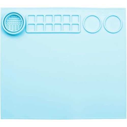 Silicone Painting Mat with Paint Trays and Brush Cleaner Cup, Waterproof Art Mat for Kids Adults DIY Crafts, Non-Stick Craft Mat for Table Protection, Blue - color: Blue