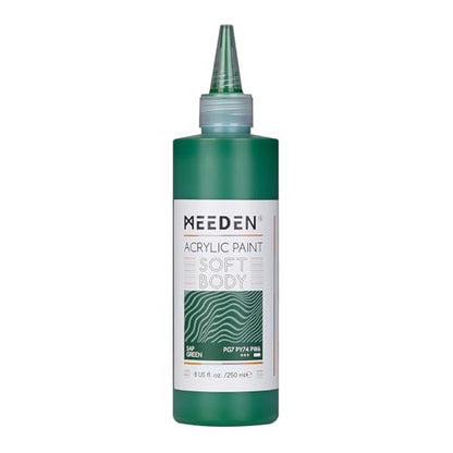 MEEDEN Soft Body Acrylic Paint: Sap Green Matte Finish - 250ml/8.45oz Bulk Acrylic Colors in Ergonomic Bottle - Fluid Flow Art Paints for Artists Canvas Painting - color: Sap Green