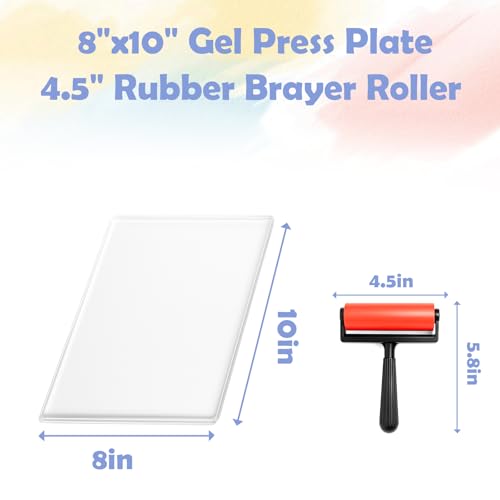 Gel Printing Pad with Brush - Reusable Gel Plate for Monoprinting, Stamping & Texture Art, Includes Mini Roller Brush - Non-Toxic Art Tool for Beginners, Artists & Therapy (Size: 8 * 10IN)