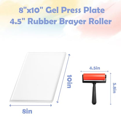Gel Printing Pad with Brush - Reusable Gel Plate for Monoprinting, Stamping & Texture Art, Includes Mini Roller Brush - Non-Toxic Art Tool for Beginners, Artists & Therapy (Size: 8 * 10IN)