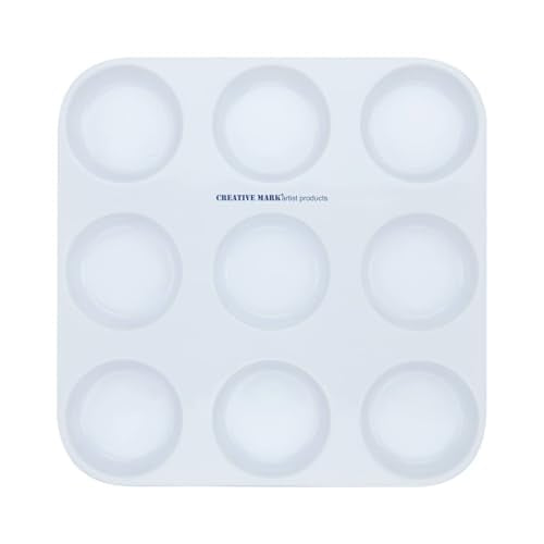 Creative Mark 9-Well Plastic Muffin Tray Paint Palette - Pack of 12, Durable, Reusable, Solvent-Resistant, with Oversized Paint Wells for Students, Artists, Teachers - 60ml (2oz) per Well - size: 9 Wells