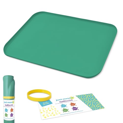 Just Messin’ Silicone Art Mat for Kids, Reusable Non-Slip Heat-Resistant Mat w Raised 0.6" Edges to Contain Mess & Protect Tables/Floors, Arts & Crafts, Resin, Legos, 12"x18", Green - color: Green, size: 12" x 18"