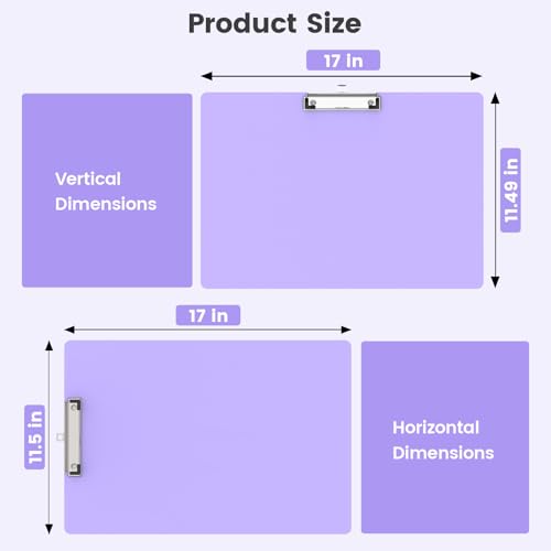Extra Large 11x17 Clipboards, Landscape and Vertical Layout 2 Pack | Purple Plastic Drawing Boards with Low Profile Clip. Suitable for Watercolor, Sketching, Painting. Art & Drafting Supply - color: Purple