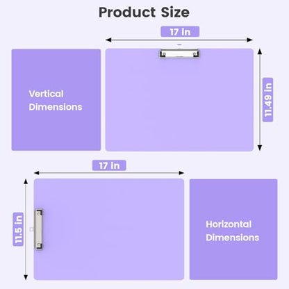 Extra Large 11x17 Clipboards, Landscape and Vertical Layout 2 Pack | Purple Plastic Drawing Boards with Low Profile Clip. Suitable for Watercolor, Sketching, Painting. Art & Drafting Supply - color: Purple