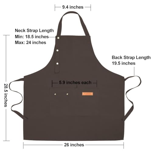 Kitchen Cooking Apron for Women Men with Big Pockets Canvas Waterproof Aprons for Server Pottery Artist Chef Apron - color: Grayish Green