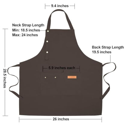 Kitchen Cooking Apron for Women Men with Big Pockets Canvas Waterproof Aprons for Server Pottery Artist Chef Apron - color: Grayish Green