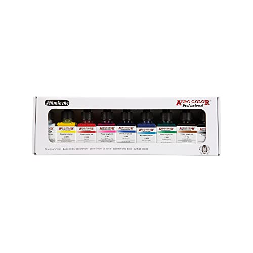 Schmincke - AERO COLOR Professional BASIC colors, 9 x 28 ml, 81 108 097, fine liquid and highly lightfast acrylic colors, airbrush, acrylic painting, mixed media techniques, acrylic ink. - size: 8.52 Fl Oz (Pack of 1)