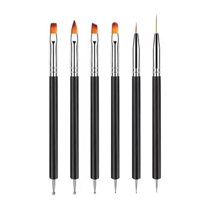 Metallic Nail Art Brushes Set, 6Pcs Double-Ended Thin Detail Art brush Liner,Nail Liner Brush, Nail Dotting Drawing Tool, UV Gel Polish Painting Tool,Nail Art Design Pen