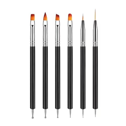 Metallic Nail Art Brushes Set, 6Pcs Double-Ended Thin Detail Art brush Liner,Nail Liner Brush, Nail Dotting Drawing Tool, UV Gel Polish Painting Tool,Nail Art Design Pen