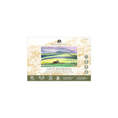 Magnani 1404 Arte Moderna Mixed Media Pad, 140 lb (300gsm), 7x10, 100% Cotton, Extra White, Vegan-Sized Mixed Media Paper for Wet and Dry Art, Absorbent, Acid-Free and UV Resistant - size: 7x10"