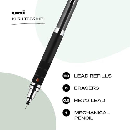 uniball Kuru Toga Elite Mechanical Pencil Starter Kit, 0.5mm, HB #2, Gun Metal Barrel, 1 Pack - color: Gun Metal, size: 1 Count (Pack of 1)