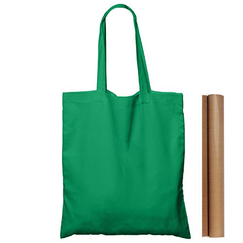 NPBAG 15 Pack 15'' X 16'' Green Cotton Tote Bags, Lightweight Blank Bulk Cloth bags with 1pc of PTFE Teflon Sheet - color: Green, size: Medium