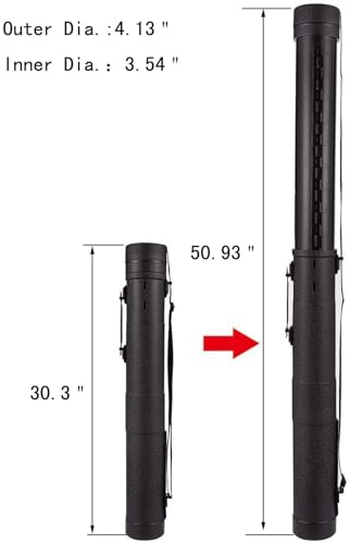 FixtureDisplays® 3.5" Inside Diameter Document Poster Tube, Telescoping Document Resistant Tube Mailer, Black Plastic Storage Tube Expands from 30.3" up to 53.9" 18350-NF