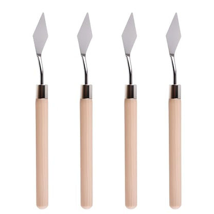 4 Pcs Palette Knife, Stainless Steel Painting Knife, Oil Paint Metal Knives Mini Pointed Head Spatula, Pallet Painting Knives with Basswood Handle for Oil, Acrylic and Canvas Drawing