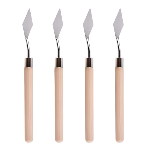 4 Pcs Palette Knife, Stainless Steel Painting Knife, Oil Paint Metal Knives Mini Pointed Head Spatula, Pallet Painting Knives with Basswood Handle for Oil, Acrylic and Canvas Drawing