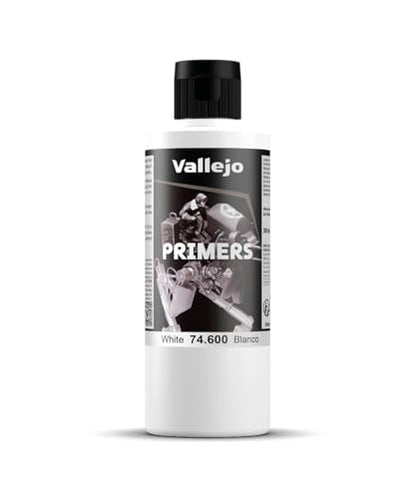 Vallejo - Surface Primer Color | White Acrylic Primer 200 ml (6.76 fl.oz.) | Matte Finish and Fast Drying | Perfect for Airbrushing and Great Adhesion to Figurines and Scale Models - style: White Primer 200 ml. (6.76 fl.oz.)