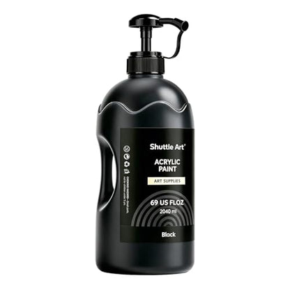 Shuttle Art Black Acrylic Paint, 69oz/2040ml Large Capacity Pump Bottle with Cover, High Coverage True Black, Fast Drying Non-Toxic Art Paint for Artists, Students, Kids & DIY Crafts - color: Black, size: 69 Fl Oz (Pack of 1)
