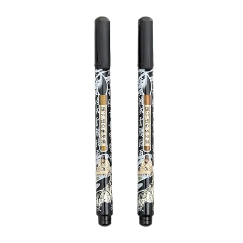 Benepisyo Black Calligraphy Brush Pens for Beginners, 2 Pack 민화 붓펜 | Flexible brush tip, rich black ink, traditional Asian design, beginner friendly, smooth flow, hand lettering tools