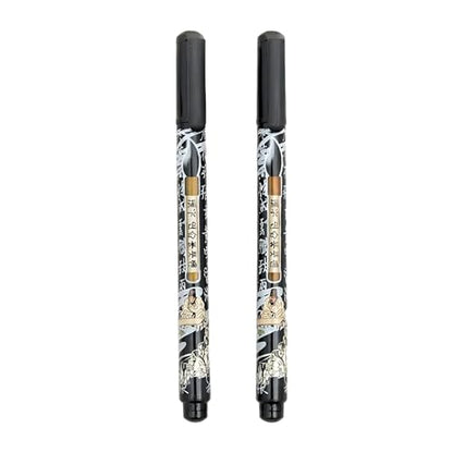 Benepisyo Black Calligraphy Brush Pens for Beginners, 2 Pack 민화 붓펜 | Flexible brush tip, rich black ink, traditional Asian design, beginner friendly, smooth flow, hand lettering tools