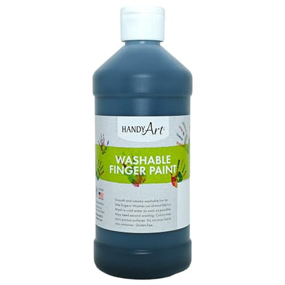 Handy Art Washable Finger Paint, Black, 16 oz Bottle, Easy Clean Up, Sensory Paints for Fingers & Hand Prints, Ages 3 & Up, Safe for Kids & Toddlers, AP Certified Non-Toxic, Made in USA - color: Black