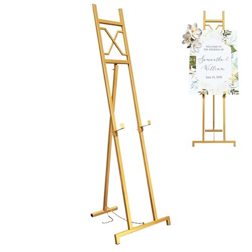 Easel Stand, 13.5" x 53.5" Adjustable Height Metal Easel Display Stand, Square Tube Gold - color: Gold
