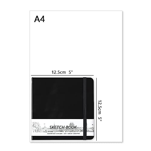qianshan 5" x 5" Hardcover Sketchbook,Small Mixed Media Sketch Pad,58 Sheets 150GSM Acid-Free Artist Drawing Paper,Travel Journal Blank Notebook for Adults Painting,Illustration,Art Supplies.Black - color: 150gsm PU-black