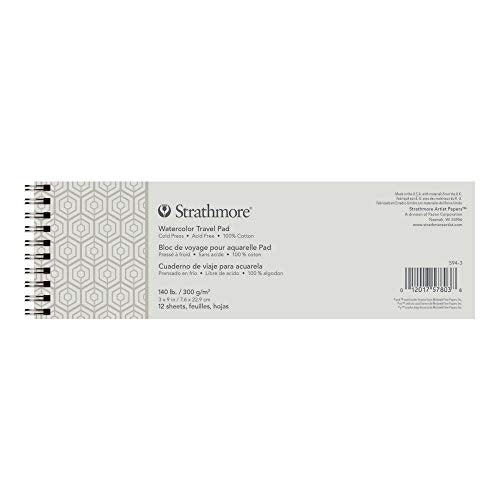 Strathmore 500 Series Watercolor Travel Pad, Wirebound, Cold Press, 3" x 9", 12 Sheets, White - color: White, size: 3" x 9"