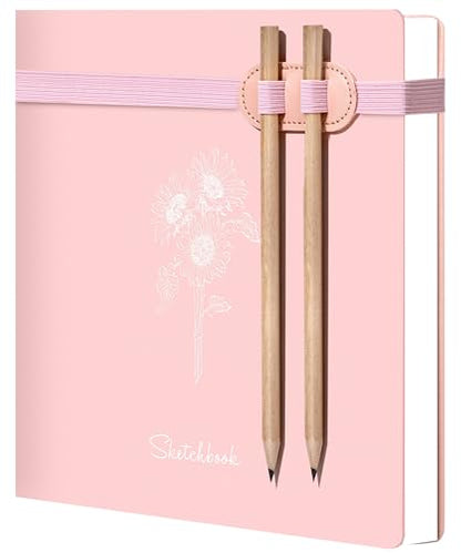 Yoment Hardcover Sketch Book, Sketchbook for Drawing with 2 Pencils, 150GSM Thick Paper, Square Art Sketch Book Drawing Paper Book 160 Pages Sketch Pad Journal for Women Adults,Gift Boxed, Pink - color: Pink