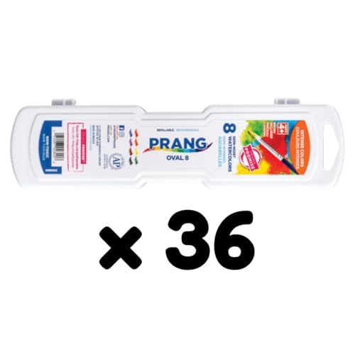 Prang Semi-Moist Watercolors 8-Color Refillable Oval Pan Set with Size 6 Paintbrush, Class Pack of 36 - style: 8 Count (Pack of 36)