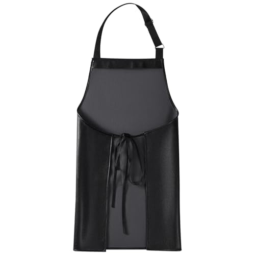 eywlwaar PU Waterproof Apron with 2 Big Pockets Adjustable Oil Proof Apron for Kitchen Dishwashing Cooking 29.92"x 26.77" - color: Black