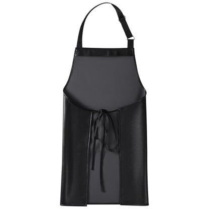 eywlwaar PU Waterproof Apron with 2 Big Pockets Adjustable Oil Proof Apron for Kitchen Dishwashing Cooking 29.92"x 26.77" - color: Black