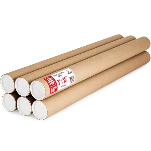 3" x 36" Heavy-Duty Reinforced Cardboard Mailing Tube, Pack of 6 Tubes with 12 Caps – Secure USPS Approved – Great for Shipping and Storing of Prints, Artwork, Posters or Documents - color: Heavy-Duty, size: 3" x 36"