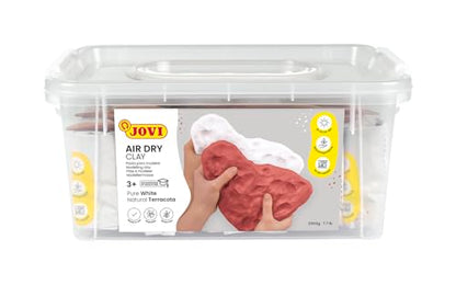 Jovi - Air Dry Clay Set, 5 White and 2 Terracotta 1.1 lb Bars + 20 Tools | Total 7.7 lb Clay + Plastic Container, Easy to Store and Carry, Pottery Supplies