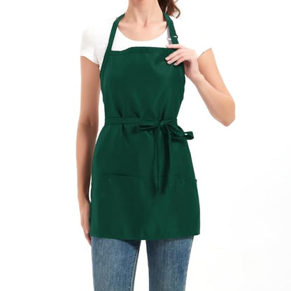 Aprons for Women with 3 Pockets, Cooking Apron with Waterproof Coating, Chef Apron Adjustable Neck Strap - color: Green