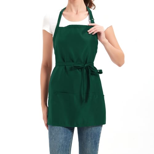 Aprons for Women with 3 Pockets, Cooking Apron with Waterproof Coating, Chef Apron Adjustable Neck Strap - color: Green