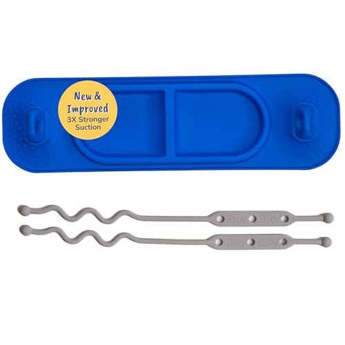 BUSY BABY Silicone Mini Mat - NEW and Improved Suction Cups, 2 Straps to Secure Baby Essentials, Self Feeding, Baby Led Weaning, Travel Wet Bag Included (Blue Mini) - color: Blue Mini