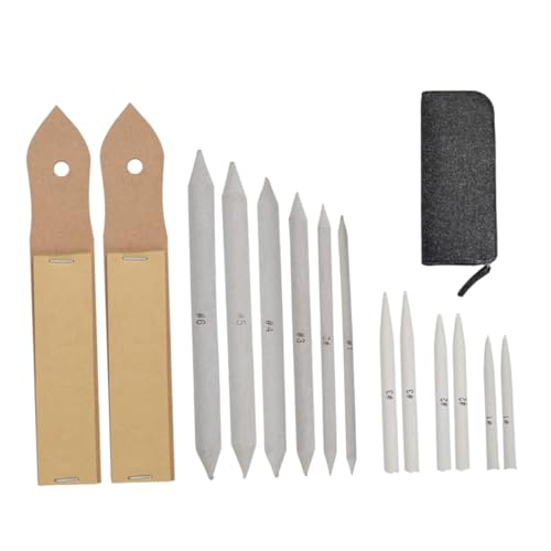 OHPHCALL 15pcs Art Drawing Stump Set with Sandpaper Pencil Sharpener Tortillions for Blending Shading and Sketching Students and Artists Dark Grey Bag