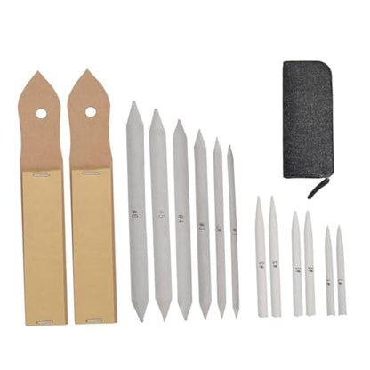 OHPHCALL 15pcs Art Drawing Stump Set with Sandpaper Pencil Sharpener Tortillions for Blending Shading and Sketching Students and Artists Dark Grey Bag