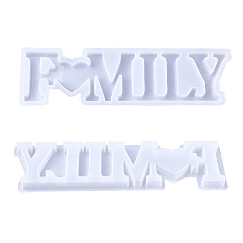Craftdady 2Pcs Love Family Word Sign Resin Casting Molds Silicone Epoxy Letter Moulds for Desk Table Door Home Decoration, 10.1x2.79 Inch - color: Clear White, Word Family