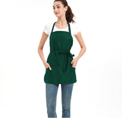 Aprons for Women with 3 Pockets, Cooking Apron with Waterproof Coating, Chef Apron Adjustable Neck Strap - color: Green, 2 Pack