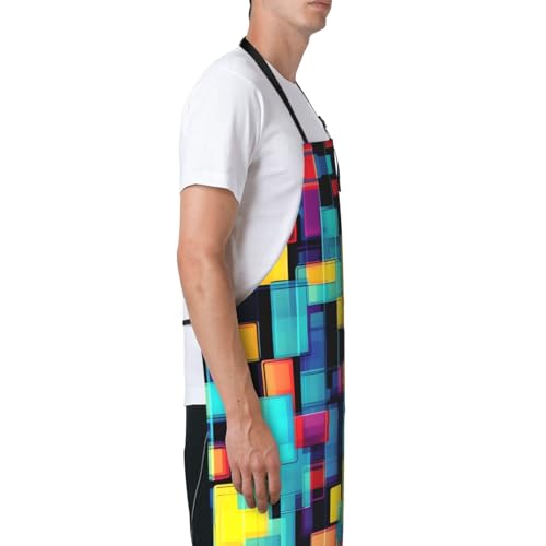 Round watercolor painting Heavy Duty Waterproof Apron with Pockets for AdultsResistant Grilling, Gardening, Painting - color: Square Geometry Diagram